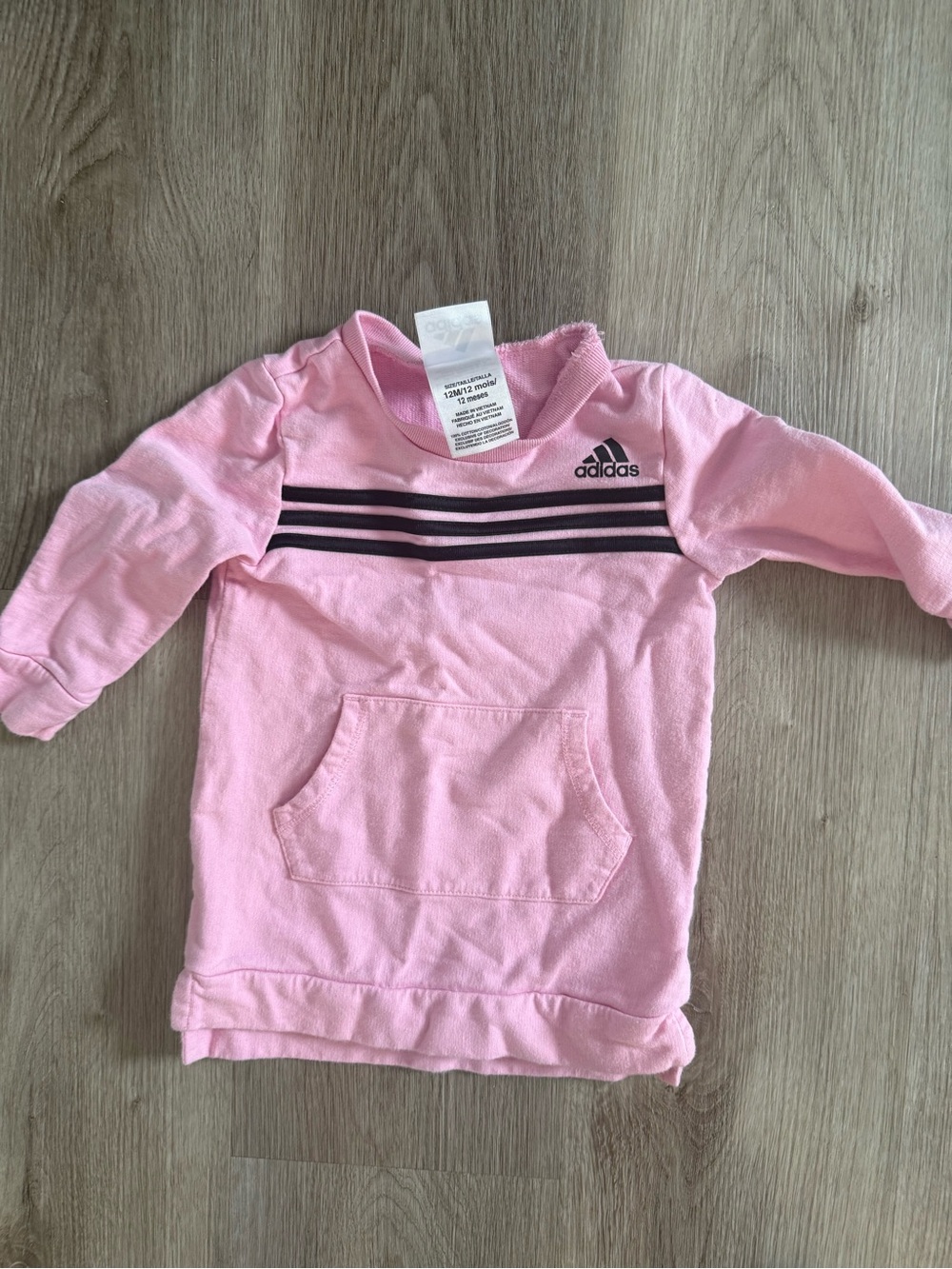 adidas Pink Kids Long-Sleeve Hoodie with Black Stripe